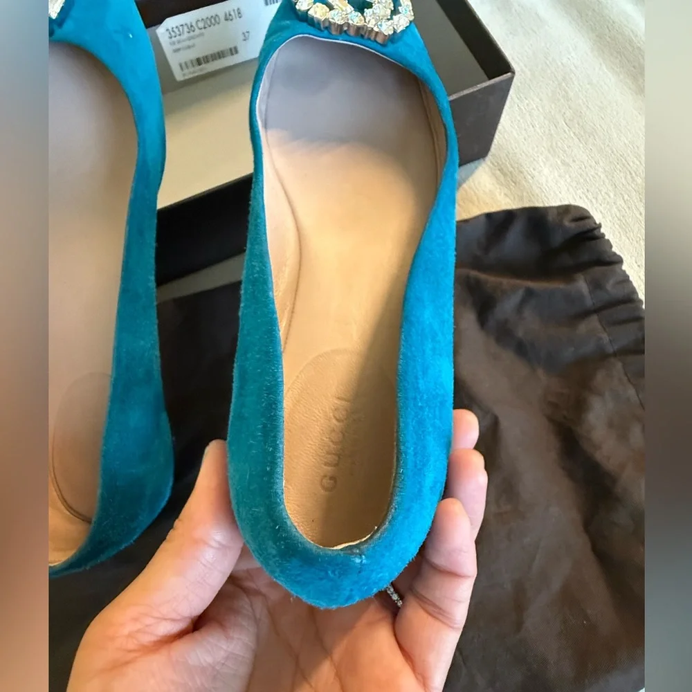 Gucci Turquoise Crystal Embellished Flats - Picture 5 of 8